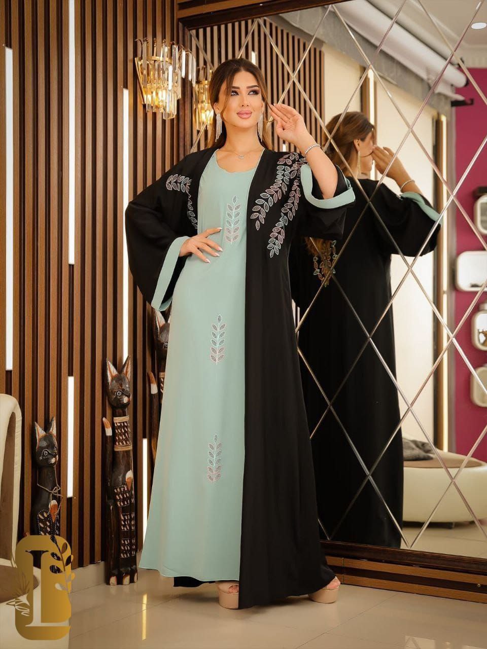 Abaya, Bisht, dress, decorated, floral embroidery strass, Nada silk, chic