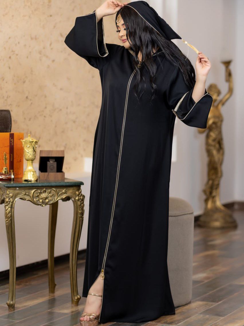 Abaya, Plain, Zipper, Capuche, Casual, Silk